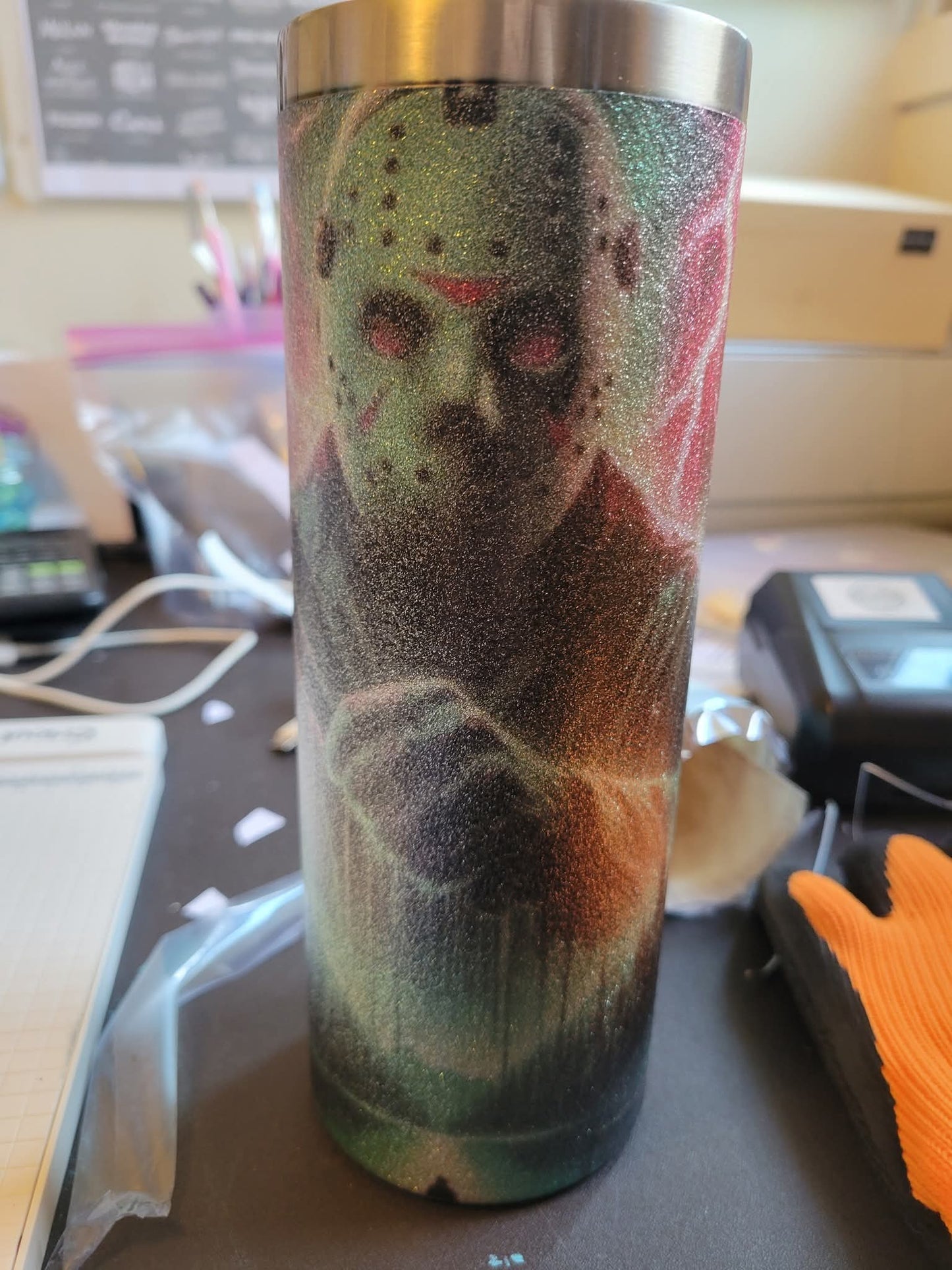 Glitter Horror Mask Steel Tumbler 🔪✨ image 0