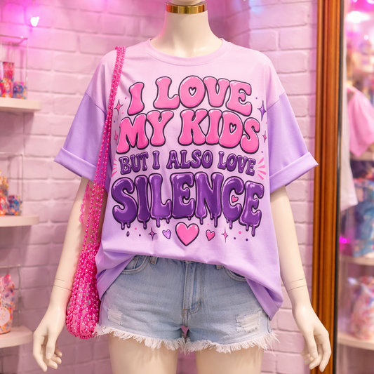 I Love My Kids But I Also Love Silence” Tee (Purple Drip Style) image 0