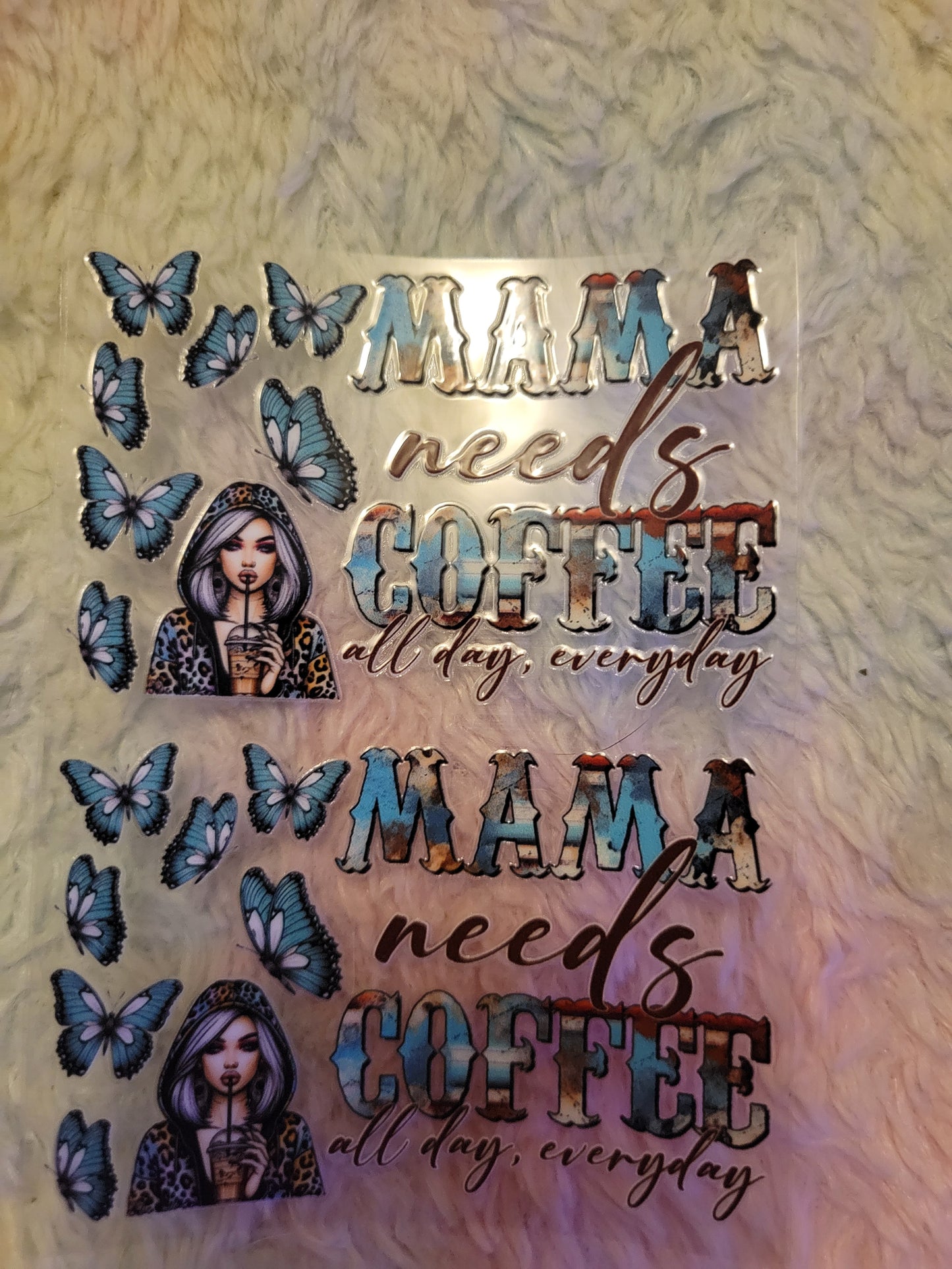 ☕️ “Mama Needs Coffee” UV DTF Bank Card Wrap – 2 Pieces ☕️ image 0