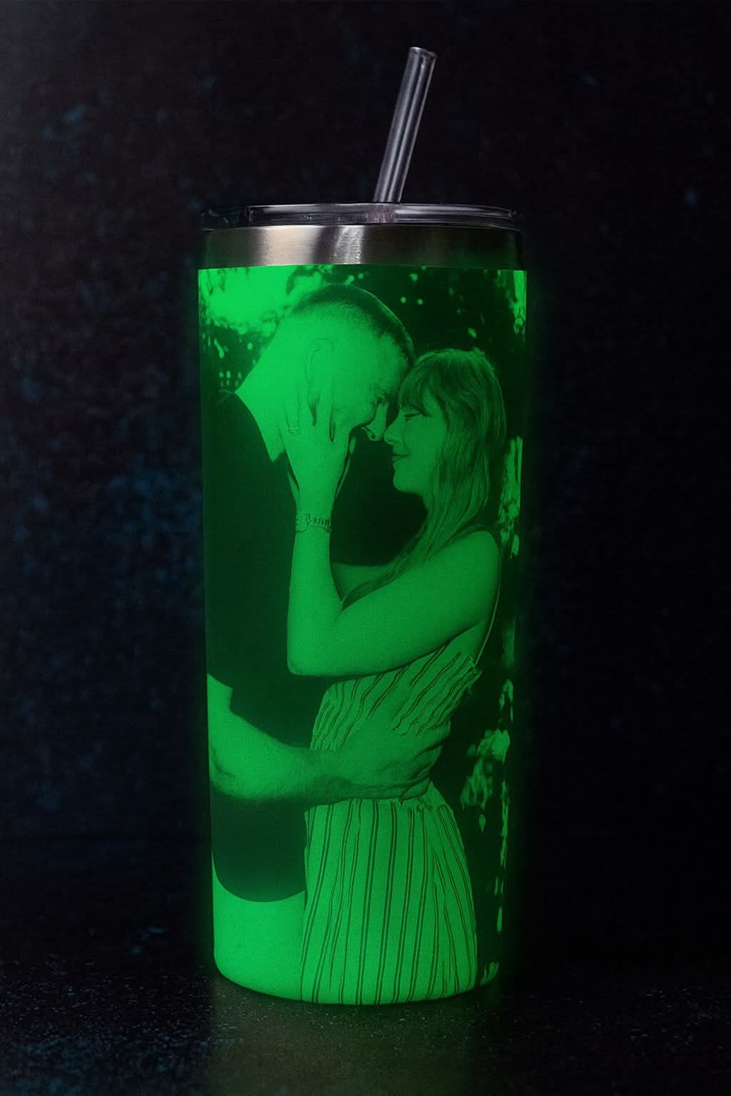 💚 Custom Glow-in-the-Dark Photo Tumbler – 20oz Stainless Steel ✨TAYLOR EDITION image 0